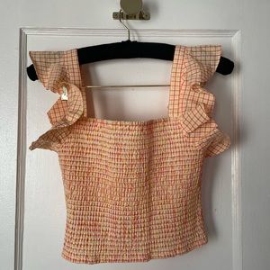 Smocked plaid Ruffle Cropped Tank